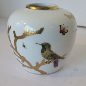 Bernardaud Hummingbird Butterfly Vase with Gold Accents